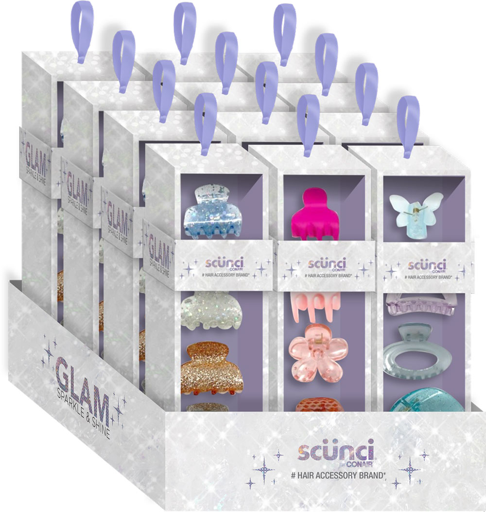 SCUNCI 12PC 4PK CLAW CLIPS IN GIFT BOX PDQ