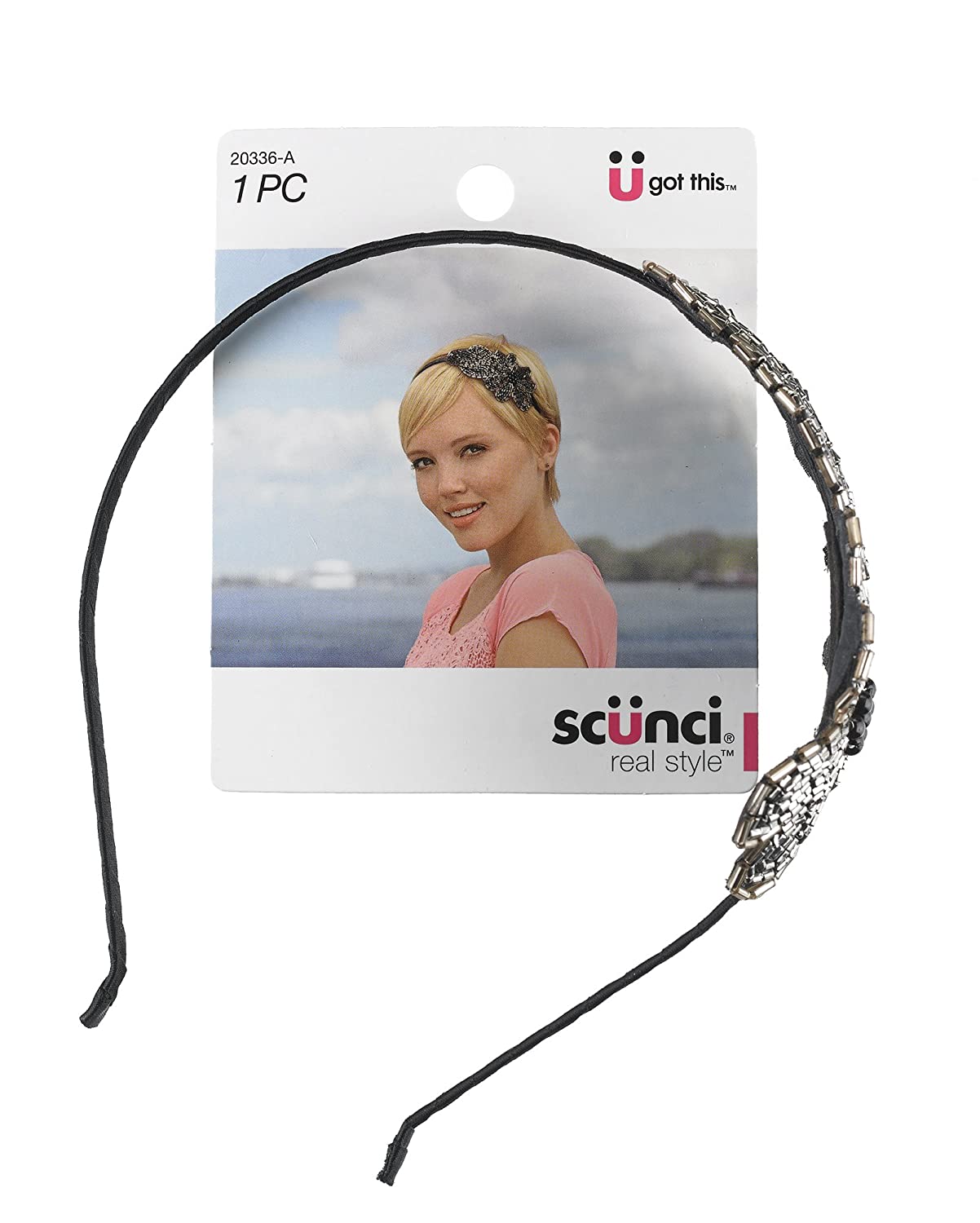 Scunci Side Motif Headband, Black/Gold