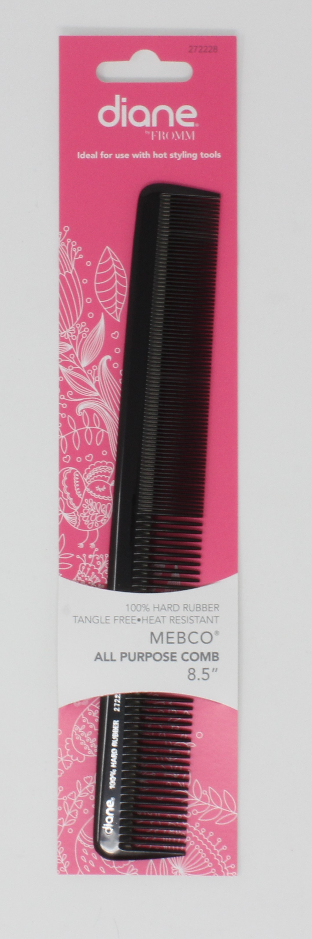 DIANE 100% HARD RUBBER TANGLE FREE AND HEAT RESISTANT MEBCO ALL PURPOSE COMB UPC # 023508001409