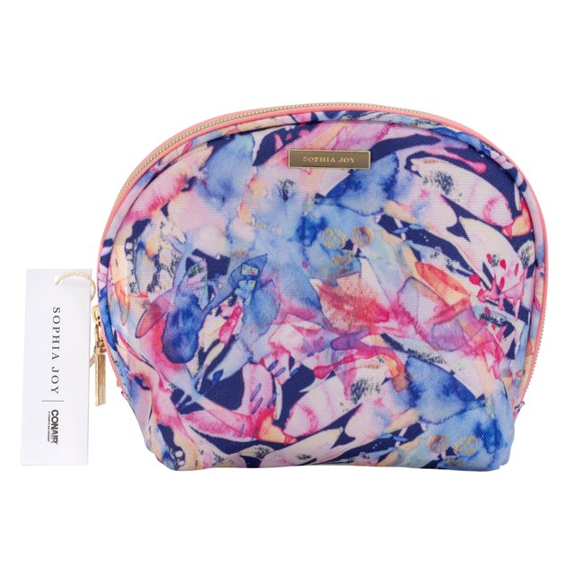 Sophia Joy Zippered Travel Makeup Small Rounded Cosmetic Case in Blue and Pink UPC:079642289609