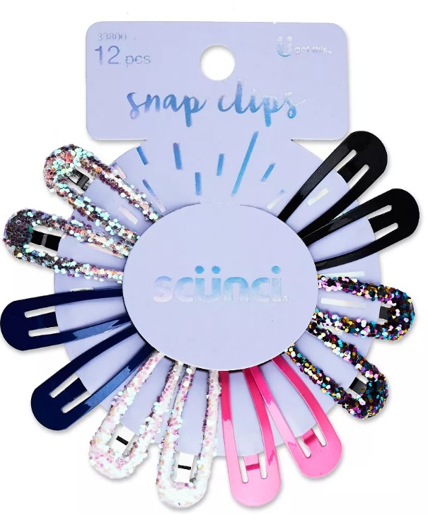scunci Chunky Glitter & Solid Snap Clips - 12 PACK