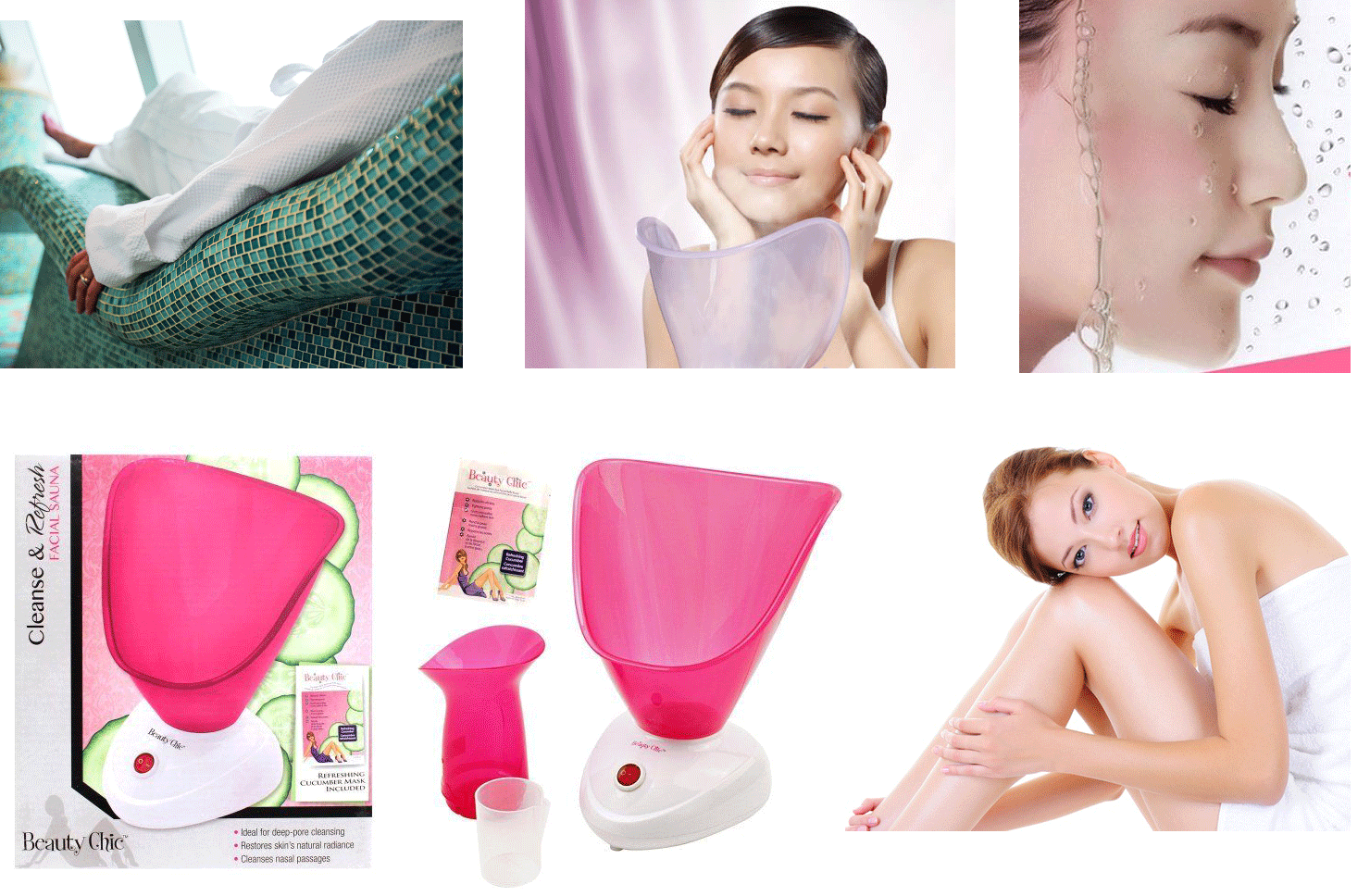 Beauty Chic Facial Sauna with Cucumber Mask, White/Pink