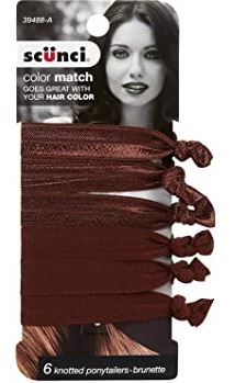 Scunci 6pk Color Match knotted ponytailers Brown, 3948903A048