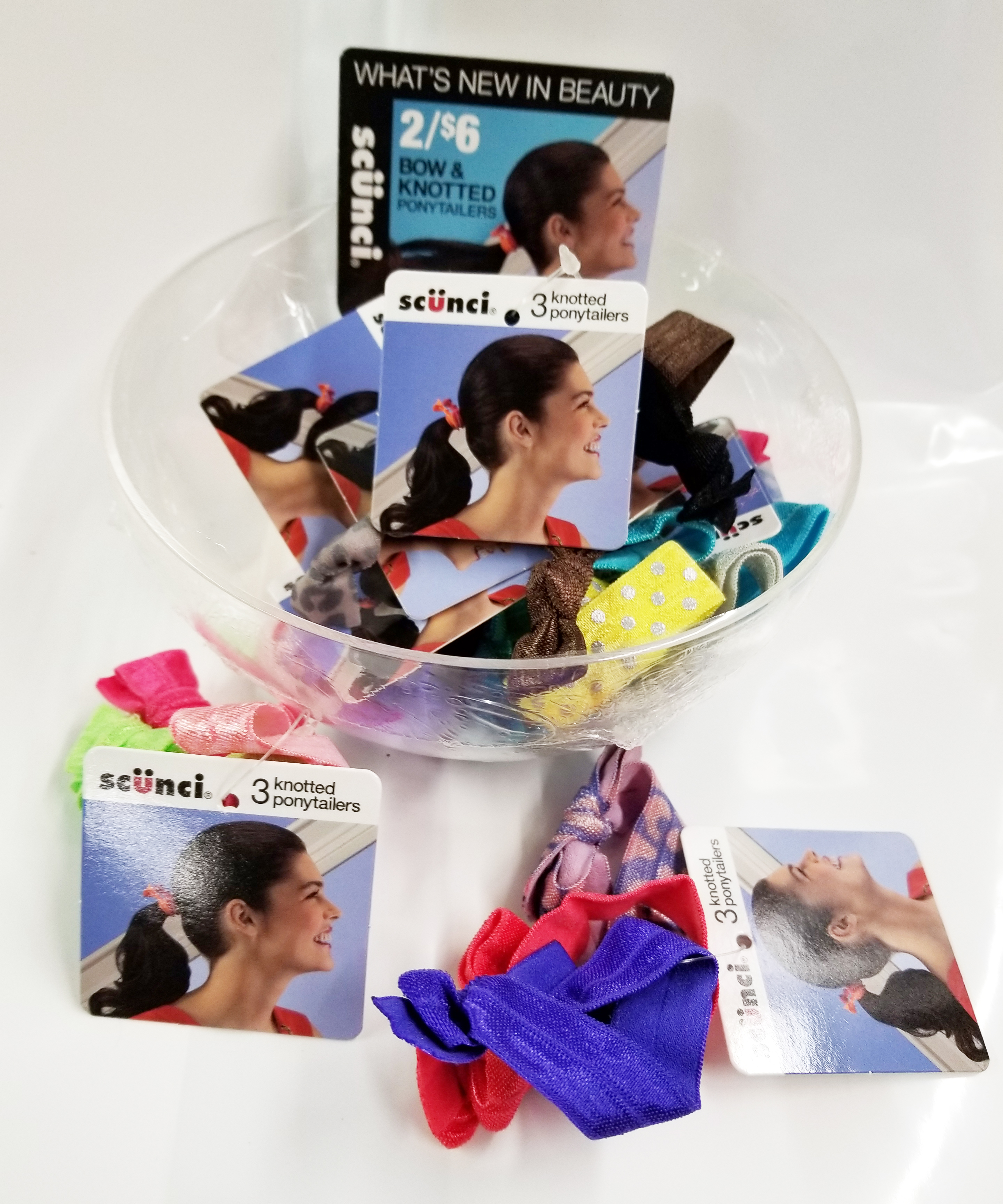 Scunci Ribbon Elastics KNOTTED PONYTAILERS 12 PC COUNTER DISPLAY