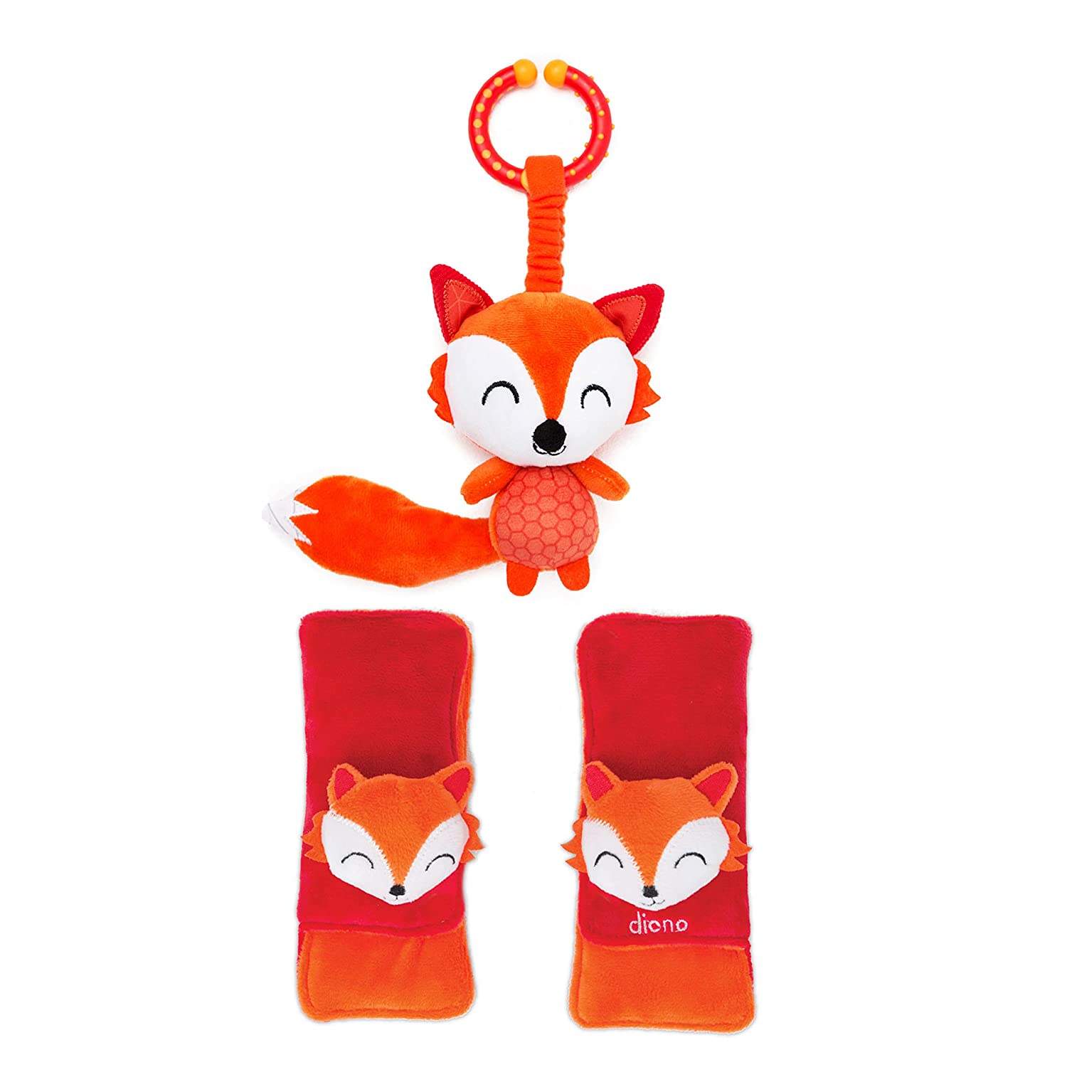Diono Baby Fox Character Car Seat Straps & Toy, Shoulder Pads for Baby, Infant, Toddler, 2 Pack