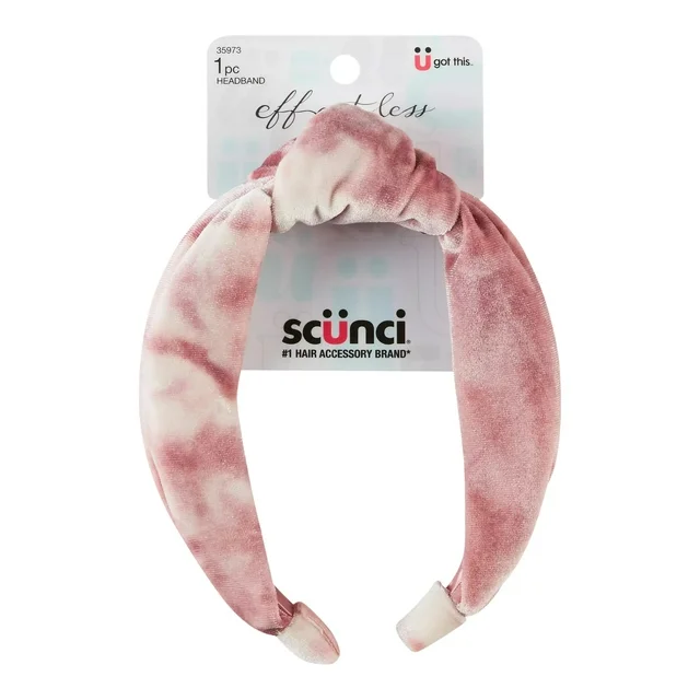 Scunci Workleisure Knotted Velvet Headband, Pink, 1-Piece UPC:043194694228 Pack:48/3