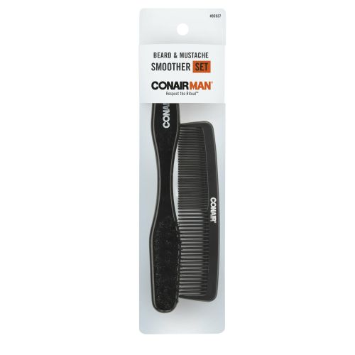 Conair Man Beard and Mustache Hair Brush and Comb Smoother Set Black UPC:074108859372