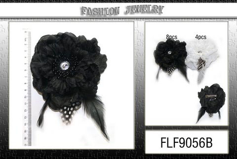 Flower Feather Clip Bow in Black and White