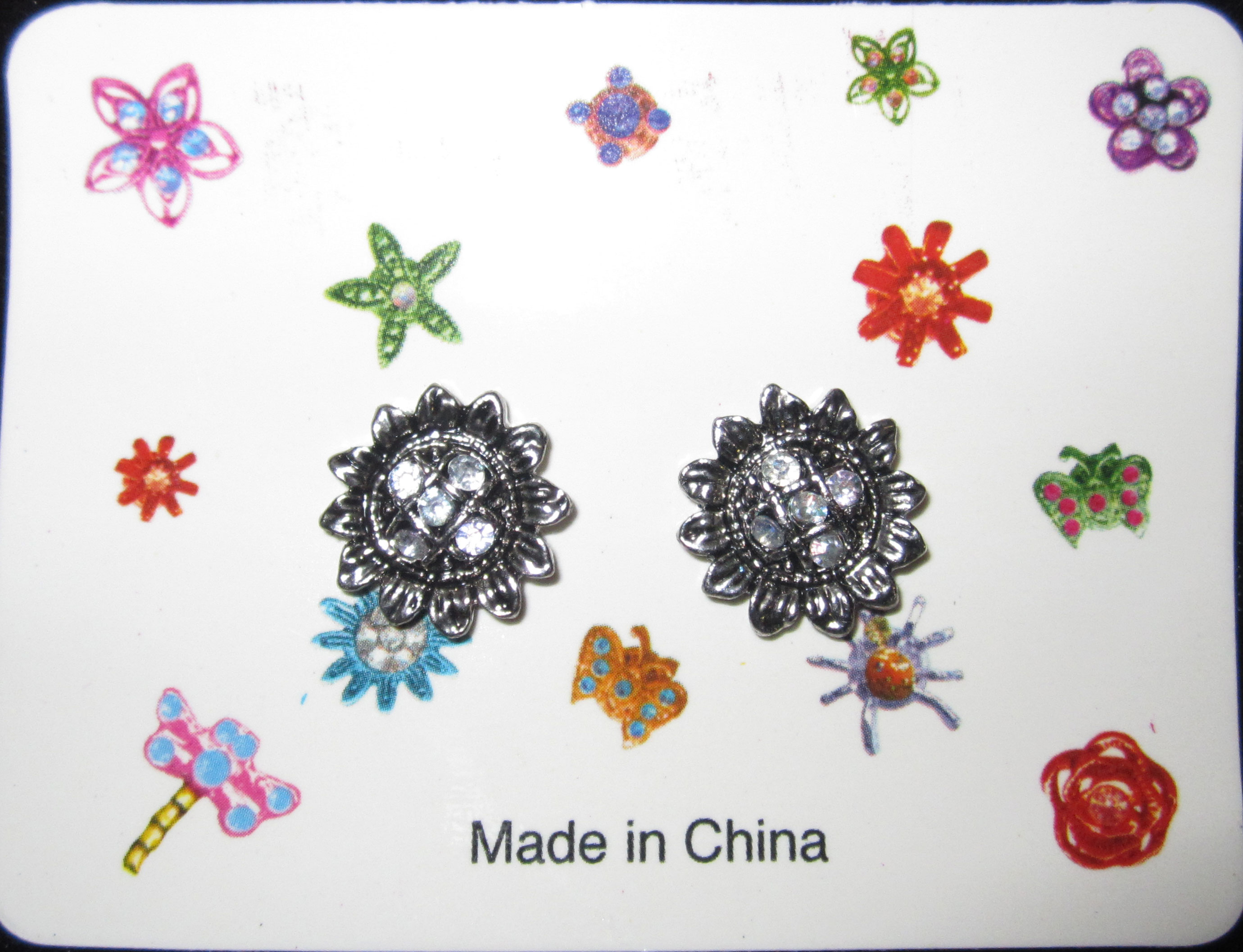 Sunflower Metal Hair Accessory Snap Button Clip w/Jewels, 24Pcs/Order