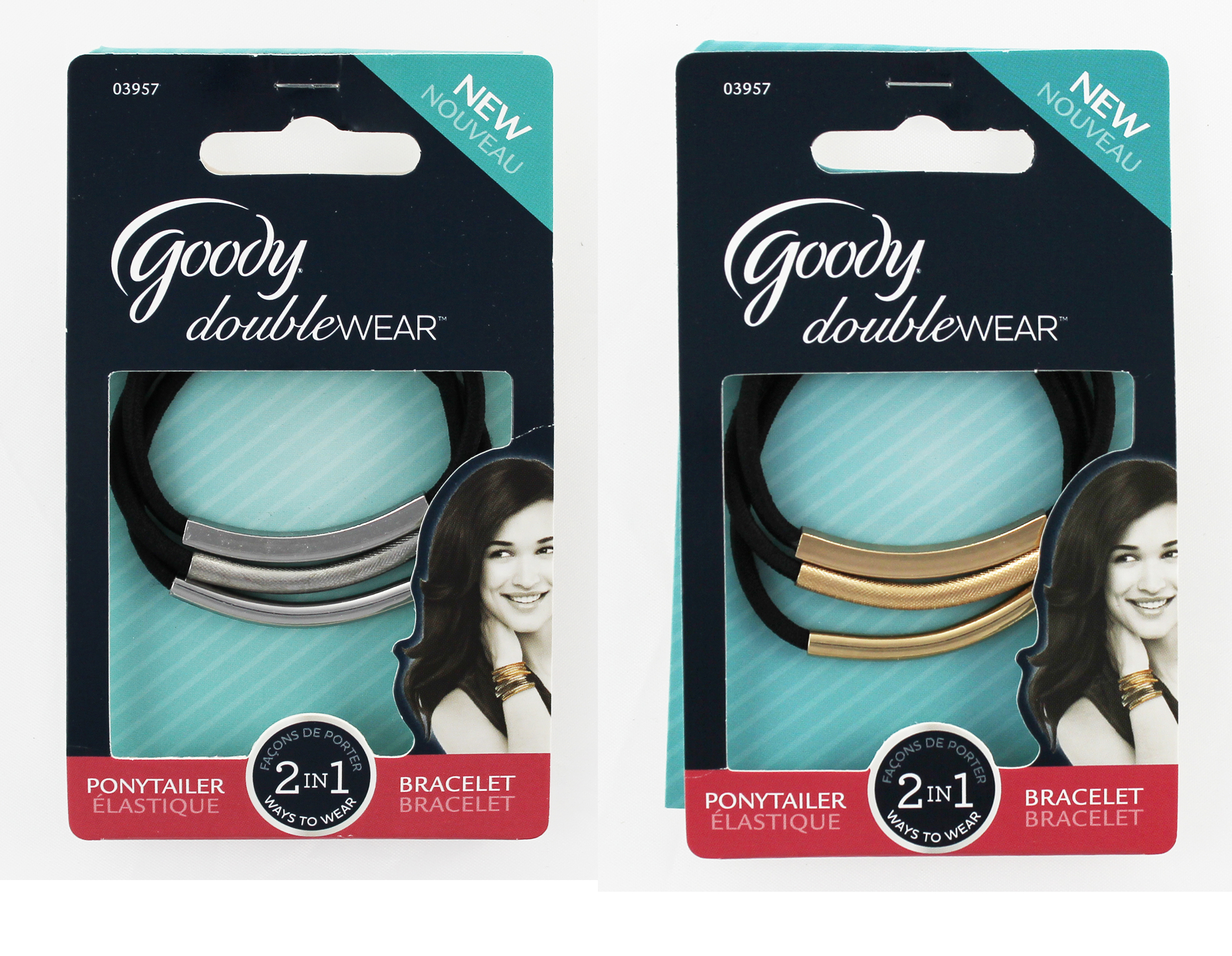 Goody Doublewear 2 In 1 Ponytailer and Bracelet, Black+Sliver/Gold, for medium hair