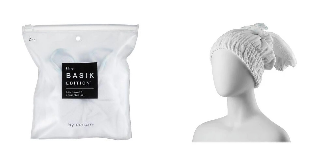 Conair Basik Edition Hair Towel and Scrunchie Set, White