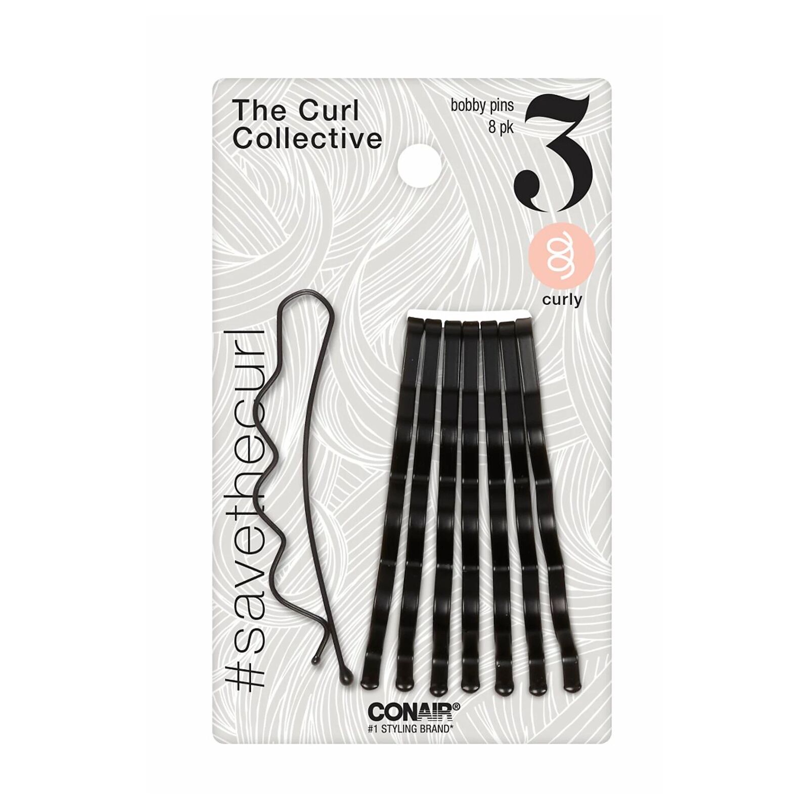 Conair The Curl Collective Hair Curly Bobby Pins, Black, 8-Pieces