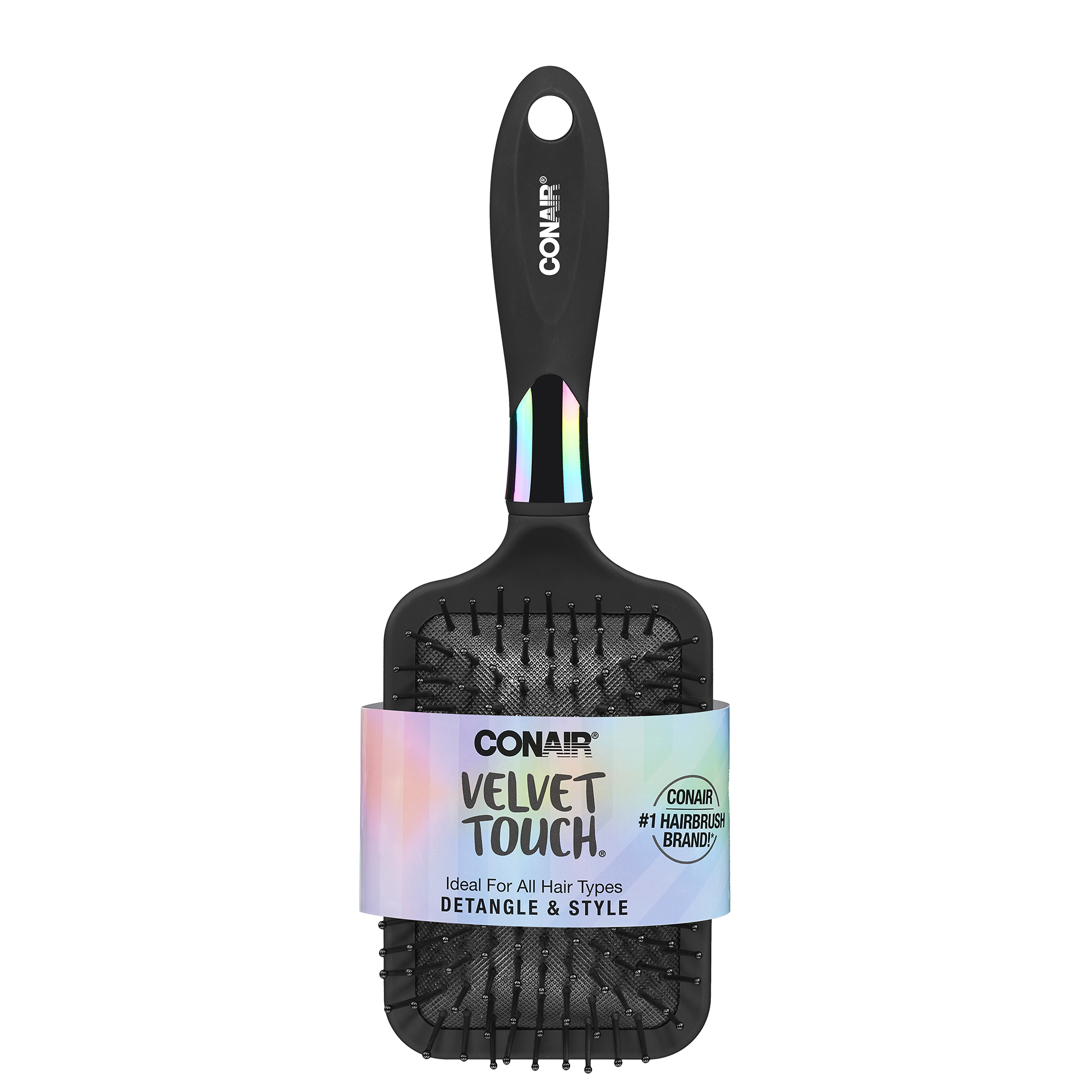 Conair Velvet Touch Nylon Bristle Paddle Hairbrush (Colors Vary)