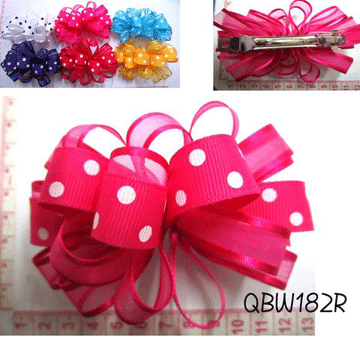 qbw182r $9.00 per dozen for cute poco-dot ribbon hair bows.