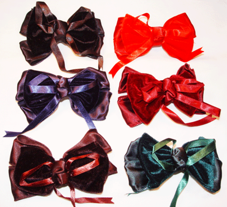 ♥ Velour/Satin Hair Bow w/Ribbon, B528, 12Pcs/Order - Click Image to Close