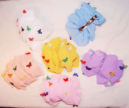 ♥ Pastel Rippled Hair Bow w/Butterflies, B20864-1, 12Pcs/O