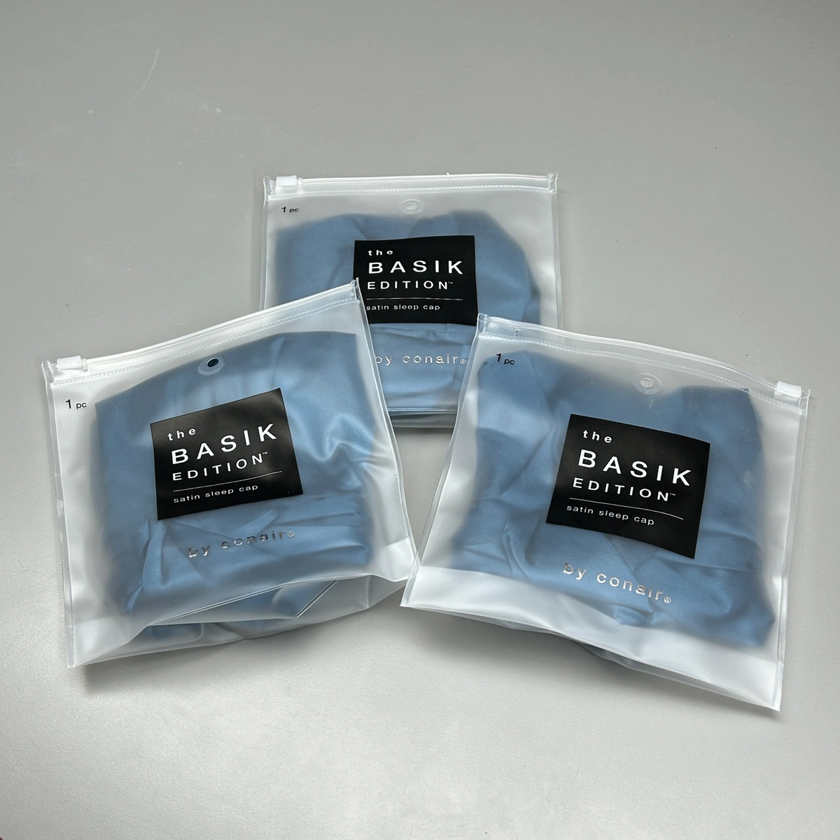 CONAIR 3-PACK! The Basik Edition Satin Sleep Cap Blue (New) - Click Image to Close