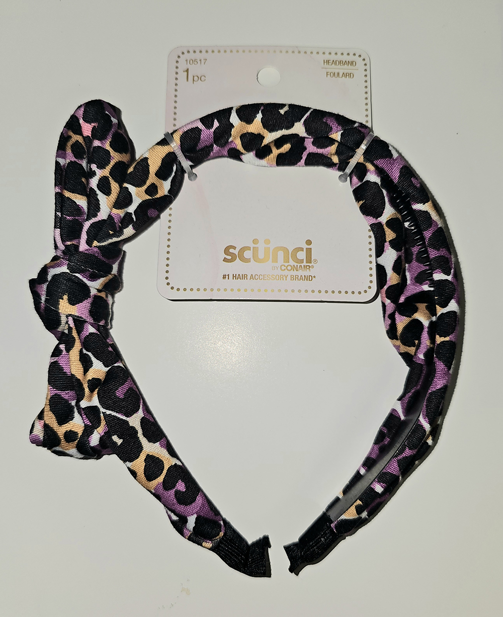 SCUNCI LEOPARD PRINT HEADBAND ASSORTED 1 COUNT UPC 043194105175