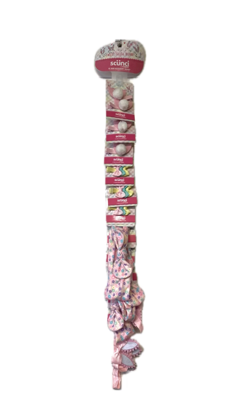 SCUNCI SWEET BUNNY HAIR ACCESSORIES 12 COUNT CLIP STRIP DISPLAY