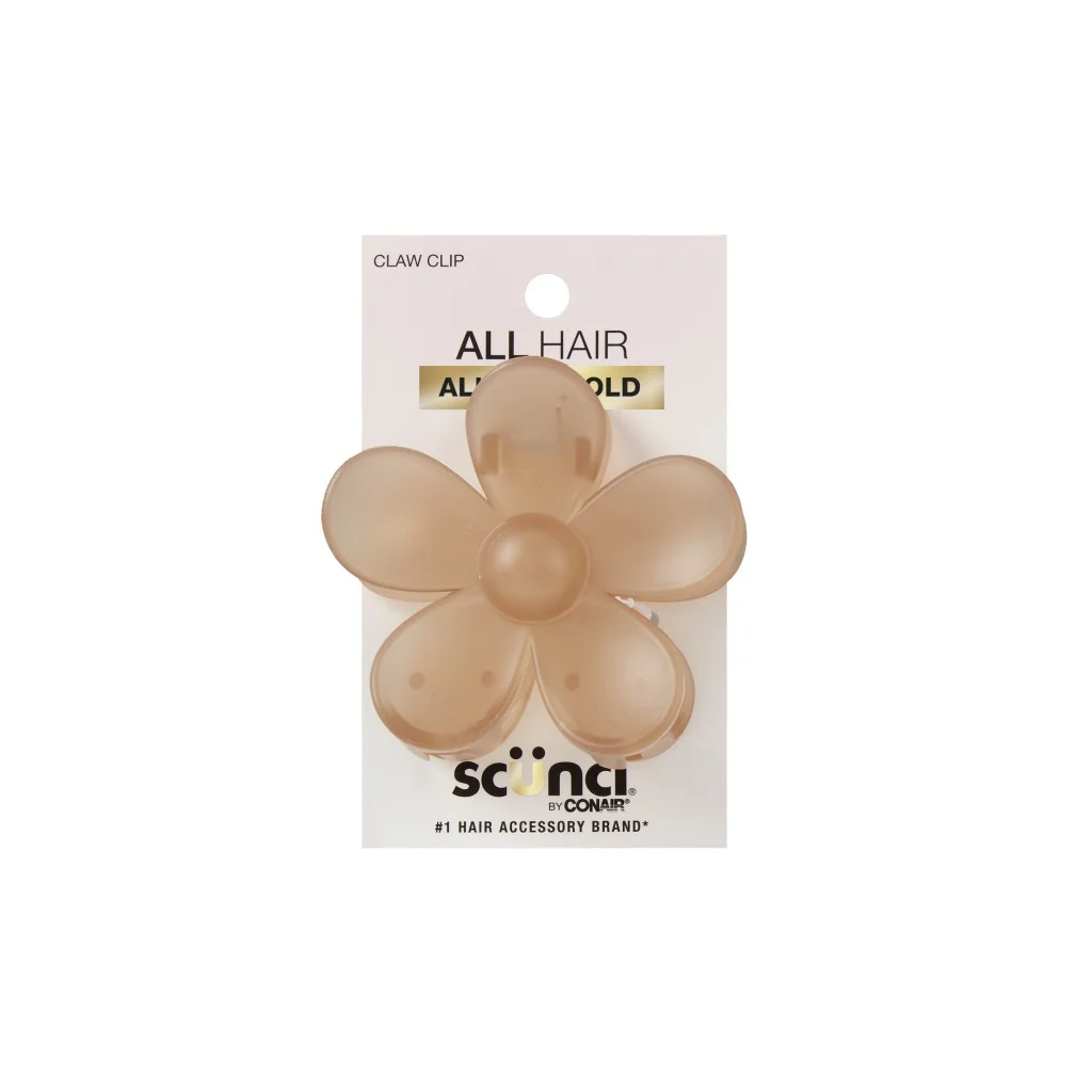Scunci Clear Plastic Flower Claw Clip, Amber, 1 Count