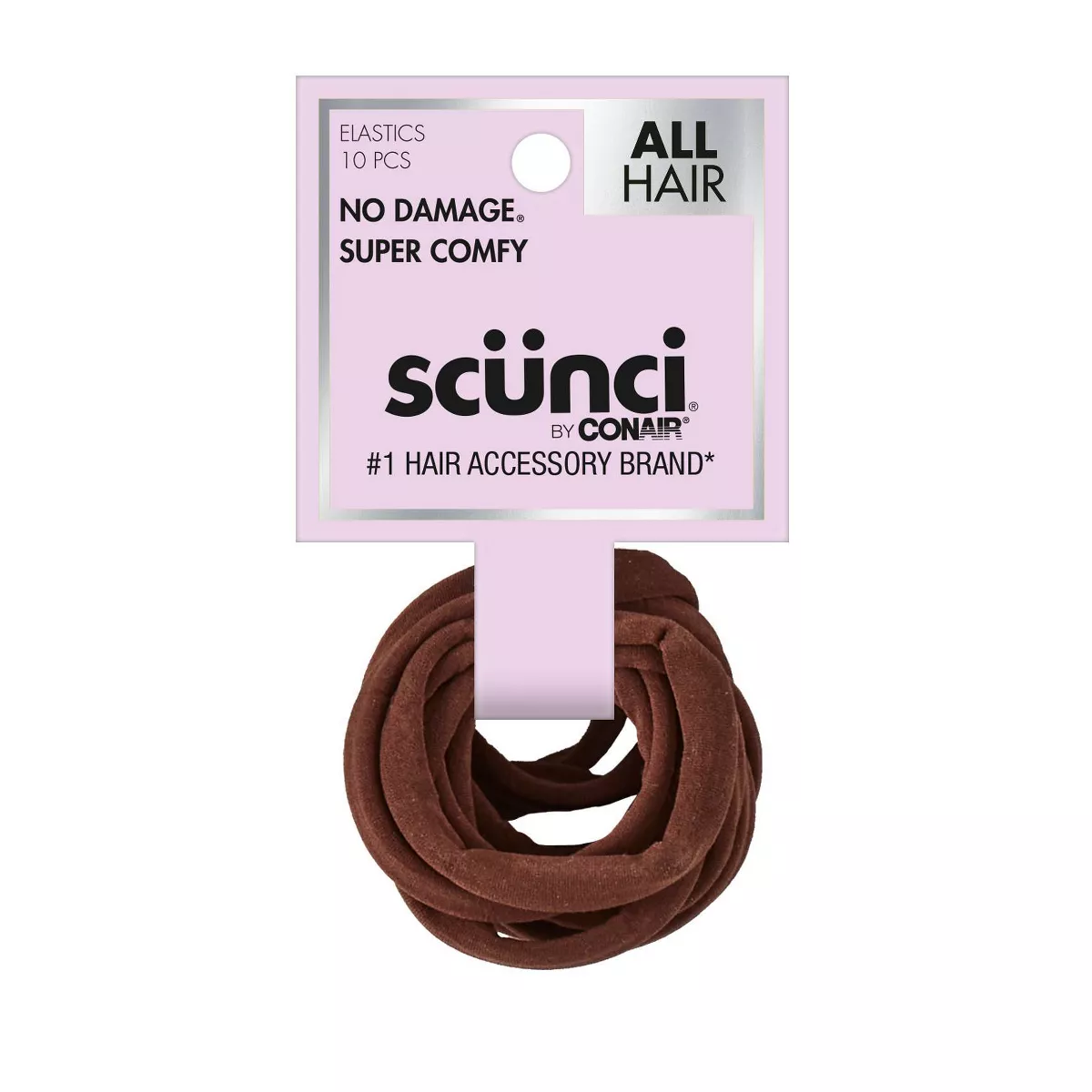 scünci No Damage Super Comfy Hosiery Elastic Hair Ties - Brown - All Hair - 10pk