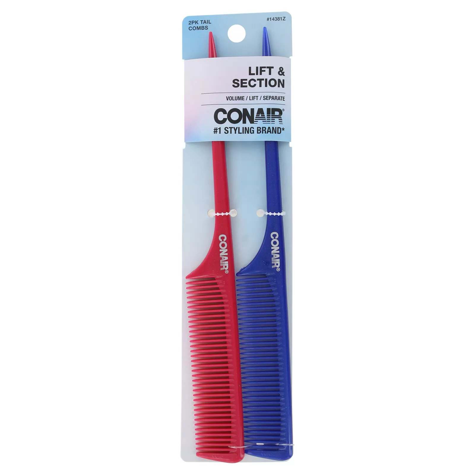 Conair Lift & Section Hair Tail Combs, Assorted Colors, 2-Pack