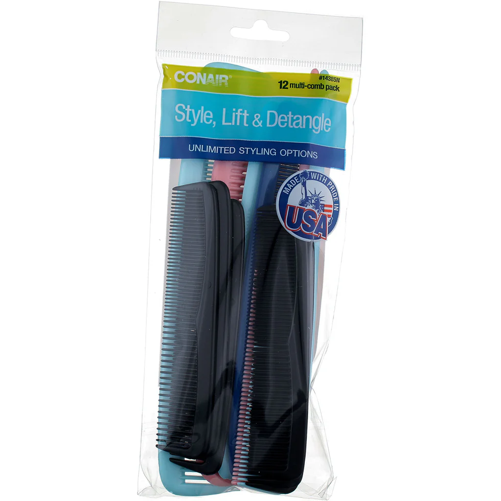Conair Lift,Style and Detangle Hair Combs UPC:074108143853 12pk assorted comb