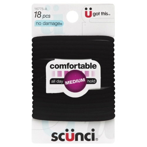 Item#16775 Scunci 18 pcs All Day Hold Black Elastics UPC:043194167753