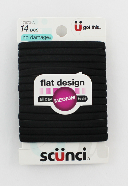 Scunci No Damage Flat Design Black Hair Elastics, 14 Ct 17673