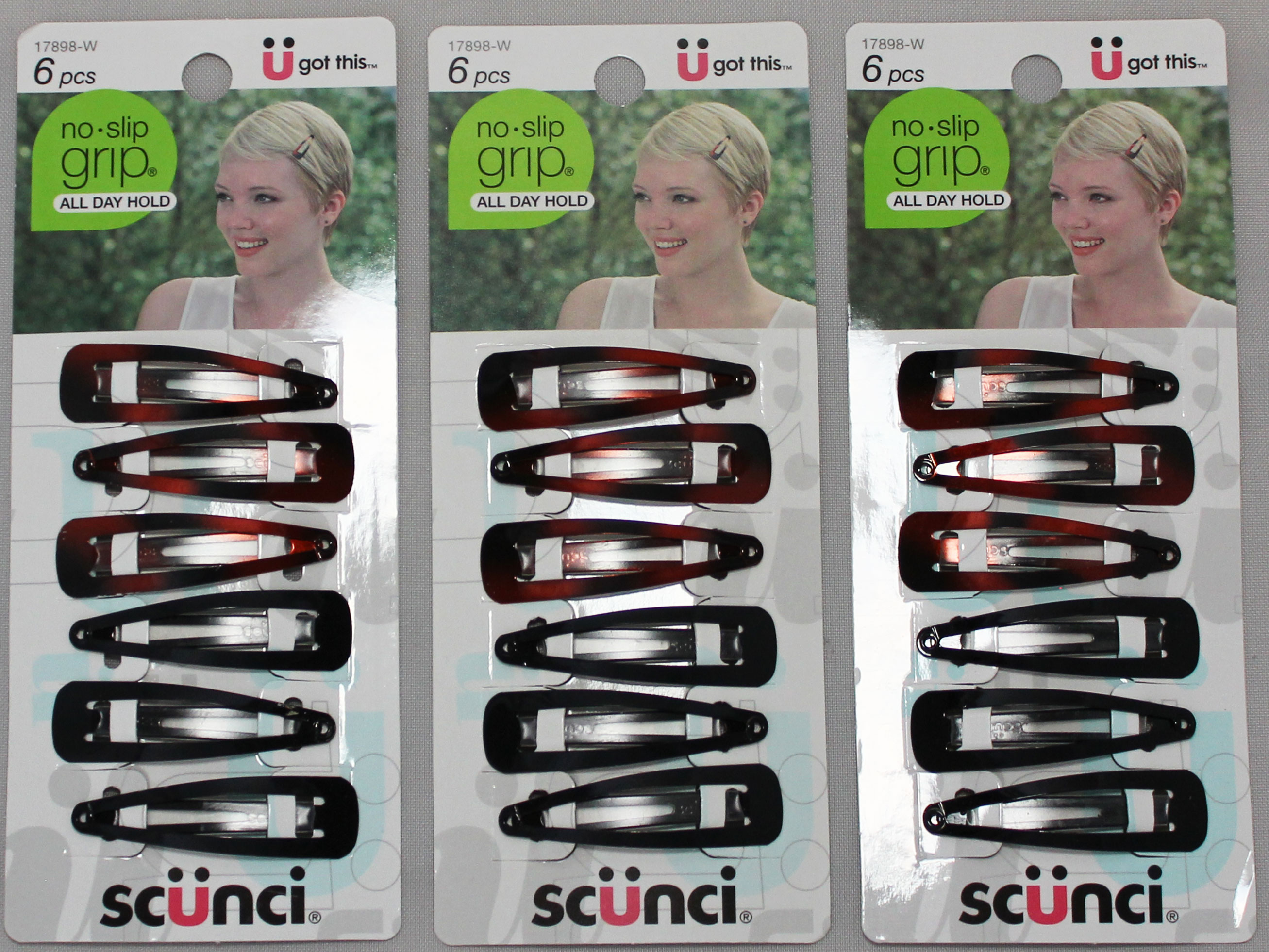 Scunci No Slip Grip Snap Clip, 6/Card (1 Pack)