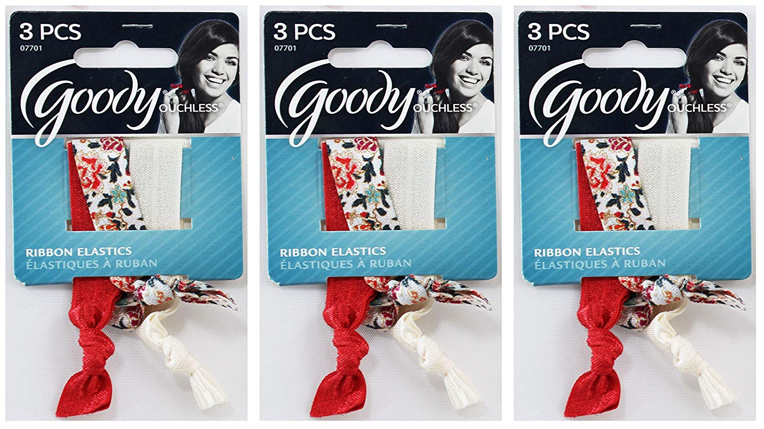 Goody WoMens Ouchless Ribbon Elastics, Vintage Floral White, 3 Count - Click Image to Close