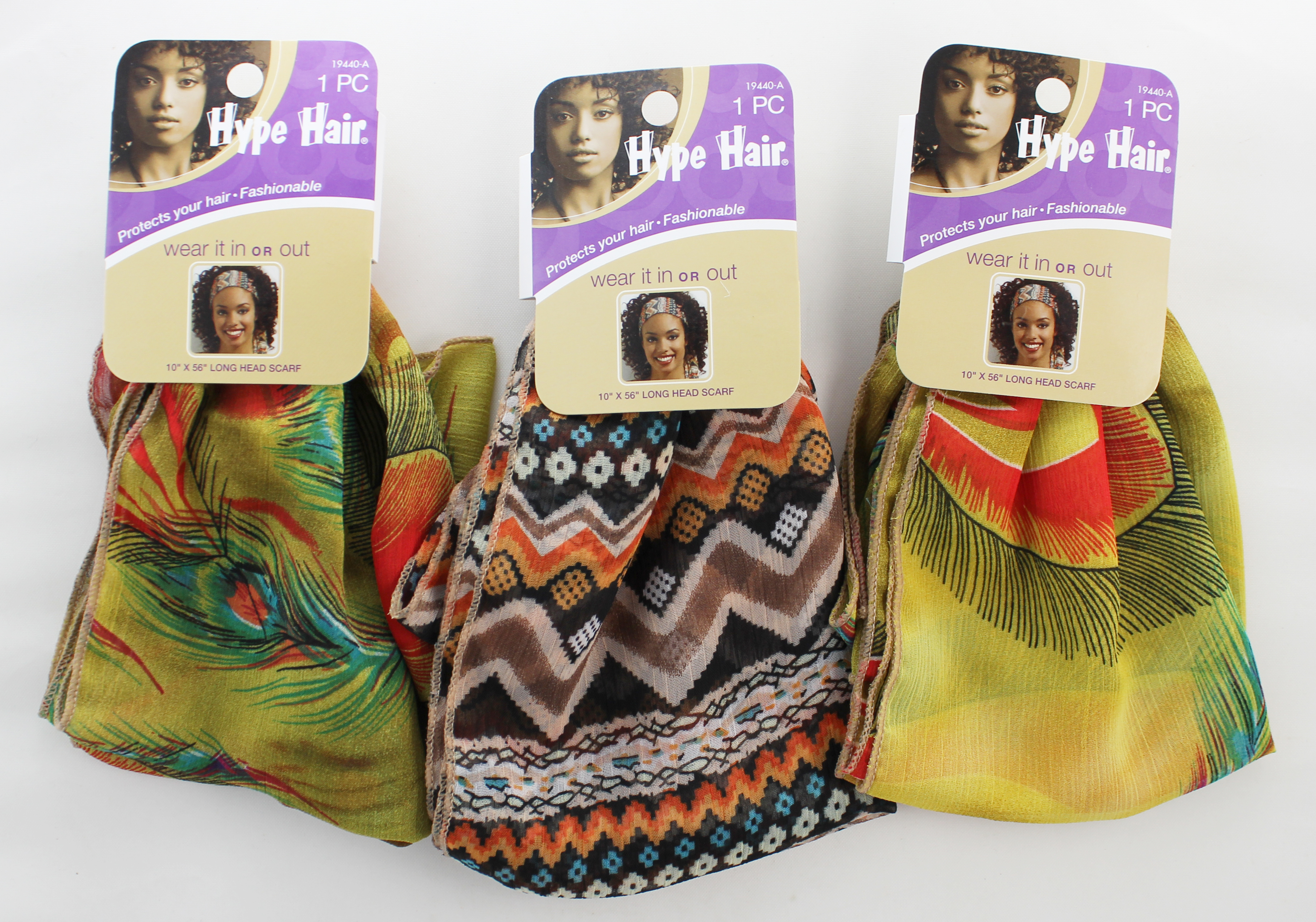 Conair Hype Hair Long Head Scarf 10" X 56" (Sold in Pack of 3) - Click Image to Close