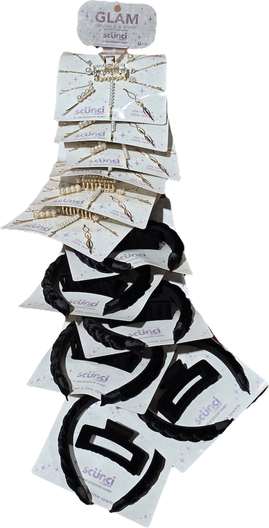 scunci 2 pk headband and claw clip set and 12 pk glam bobby pin and claw, 12pcs