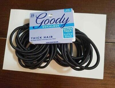 Goody Ouchless Thick Hair Black No Metal Elastic - 25 pcs - NEW