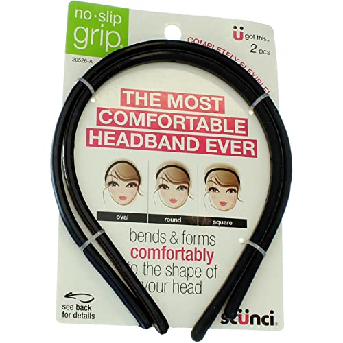 Scunci The Most Comfortable Headband Ever, Flexible No-Slip Grip, 2-pcs per Pack in Assorted Colors