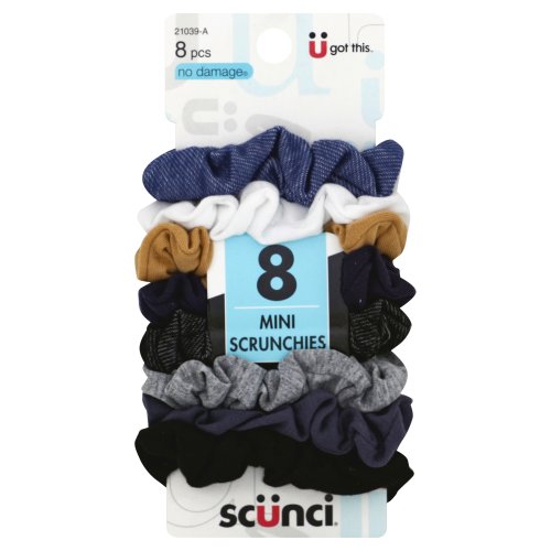 Scunci Effortless Beauty Mini Scrunchies No-damage Assorted Denim-Colors Elastics 8 Count, Ponytaile