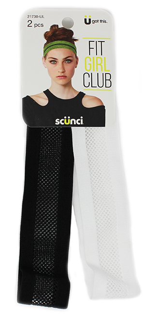 Scunci Fit Girl Club White Black Active Headwrap, 2 pcs