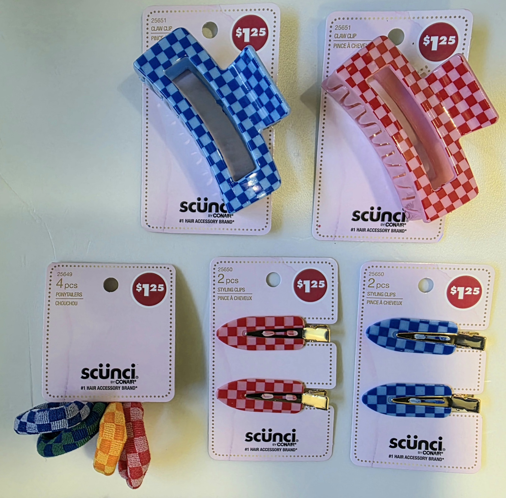 SCUNCI ITEM # 25648-24 CHECKERED HAIR ACCESSORY PRE-PACK. CASE PACK: 24