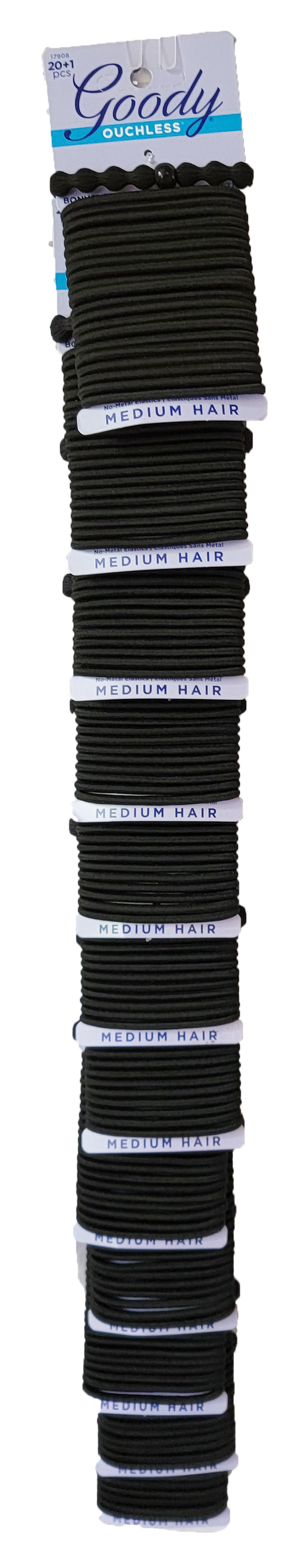 Goody Black Ouchless Hair Elastics 20 Count + 1 Bonus Forever Elastic, 12 Unit per Clip Strip