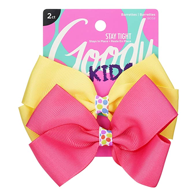 GOODY KIDS GROSGRAIN MEDIUM PINK AND YELLOW HAIR BOW UPC # 041457180587