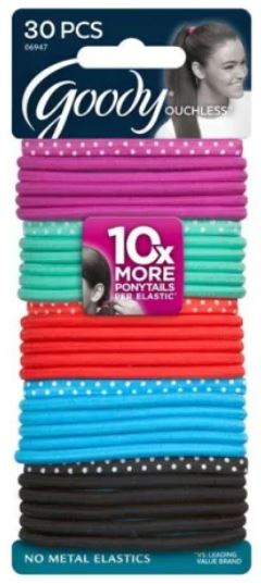ITEM #3000333 Goody Ouchless 4mm Braided Hair Elastics, 30CT UPC 041457069479 PACK 72/3