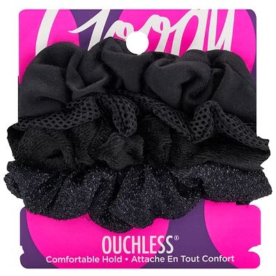 ITEM # 3000608 GOODY COTTON OUCHLESS SCRUNCHIES PT BLACK MIX-4 CT - UPC 041457167069 - PACK 48