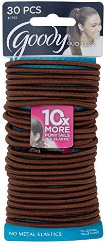 Goody Ouchless Elastics, Brown, 30 Count