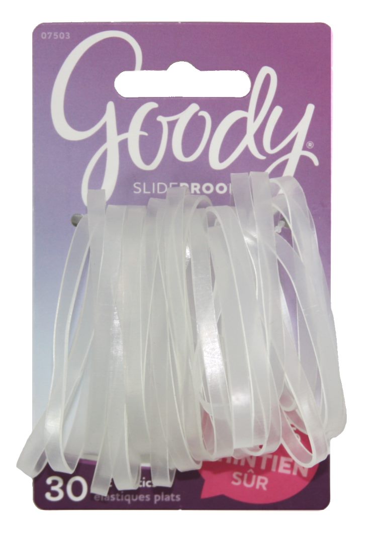 GOODY SLIDEPROOF 4MM ELASTICS CLEAR 30 CT. CASE PACK 72 UPC 041457075036