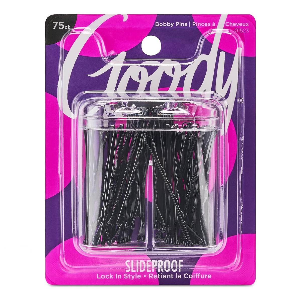 ITEM # 3001423 GOODY AMZ BOBBY PIN BOX W MAGNET TOP BLK-75 CT - PACK 72/1 - UPC 041457015230