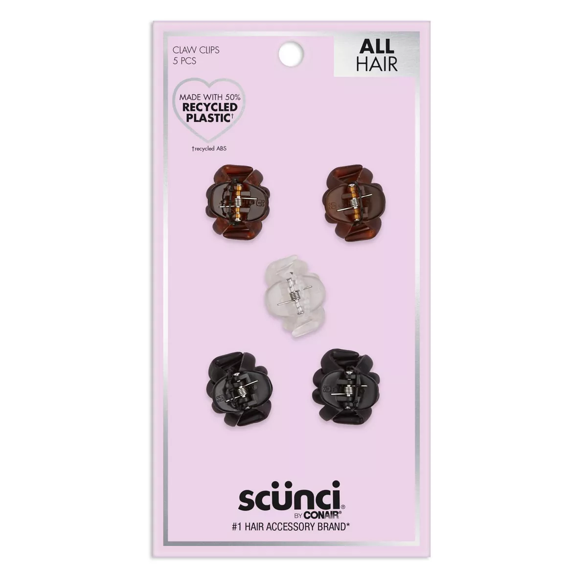 scünci No-Slip Grip Mini Claw Clips - Neutral - All Hair - 5pk