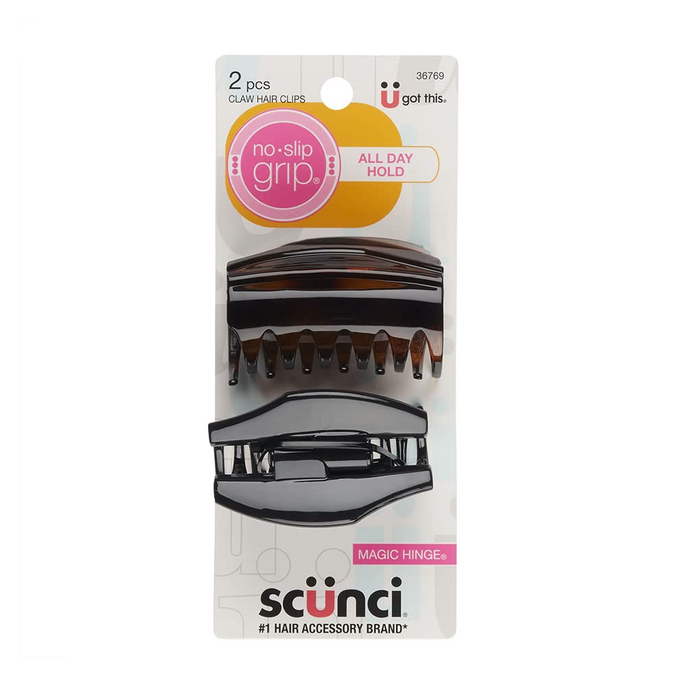 Scunci 6cm Covered Hinge No Slip Jaw Clips - 2pk