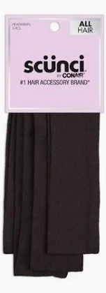 Scunci No Damage Stretch Fabric Headbands - Black - All Hair - 5-Count