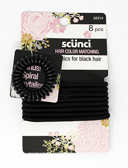 Scunci Black Elastics 8 pcs With Ponytailer - Click Image to Close