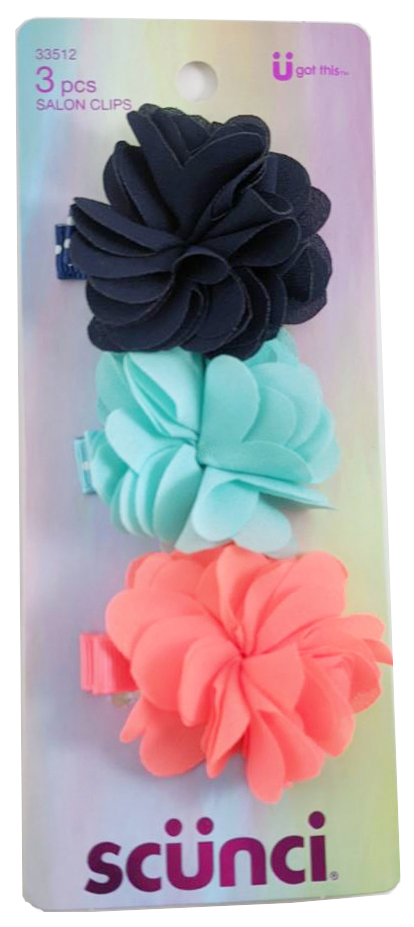 Beths Creations Scunci 3 Pc Chiffon Flower Clips